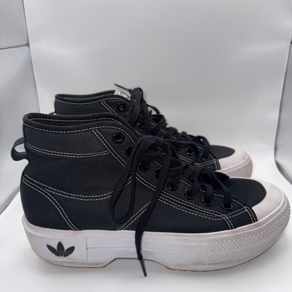 Y2K Adidas Nizza Platform Mid Black White Canvas Chunky Sneakers Womens Size 9